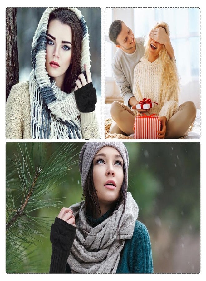 CABODYALS 2 Pairs Black Thumb Hole Gloves Winter Soft Bowknot Arm Warmers Sleeves Knitted Crochet Fingerless Knit Hand Wrist Mittens Bulk for Women Painting Texting Driving Keyboard Cycling Supplies - Image 5